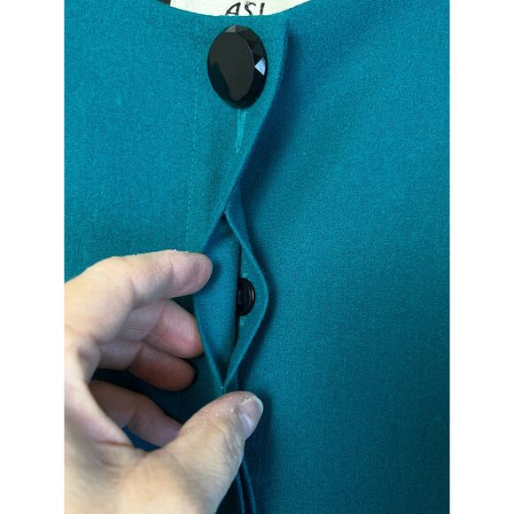 Kasper Women's 10 Aqua Long Sleeve Button Up 100% Wool Belted Waist Suit Jacket - Picture 7 of 10